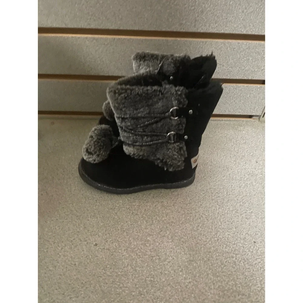 Makalu California Toddler Girls Wonderland Faux Fur‎ Pom Pom Boots Black Grey 9M